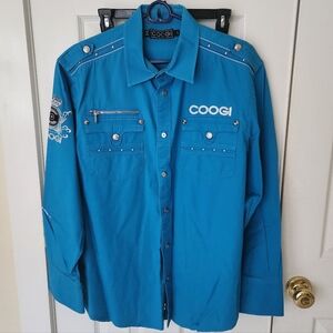 COOGI Turquoise Embroidered Button Down Shirt